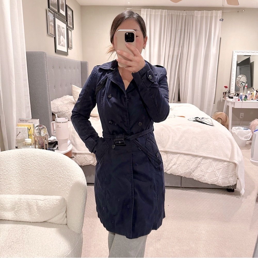 Zara Woman Navy Blue Classic Belted Trench Coat Timeless old money XS